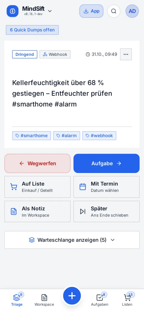 MindSift Triage auf dem Handy