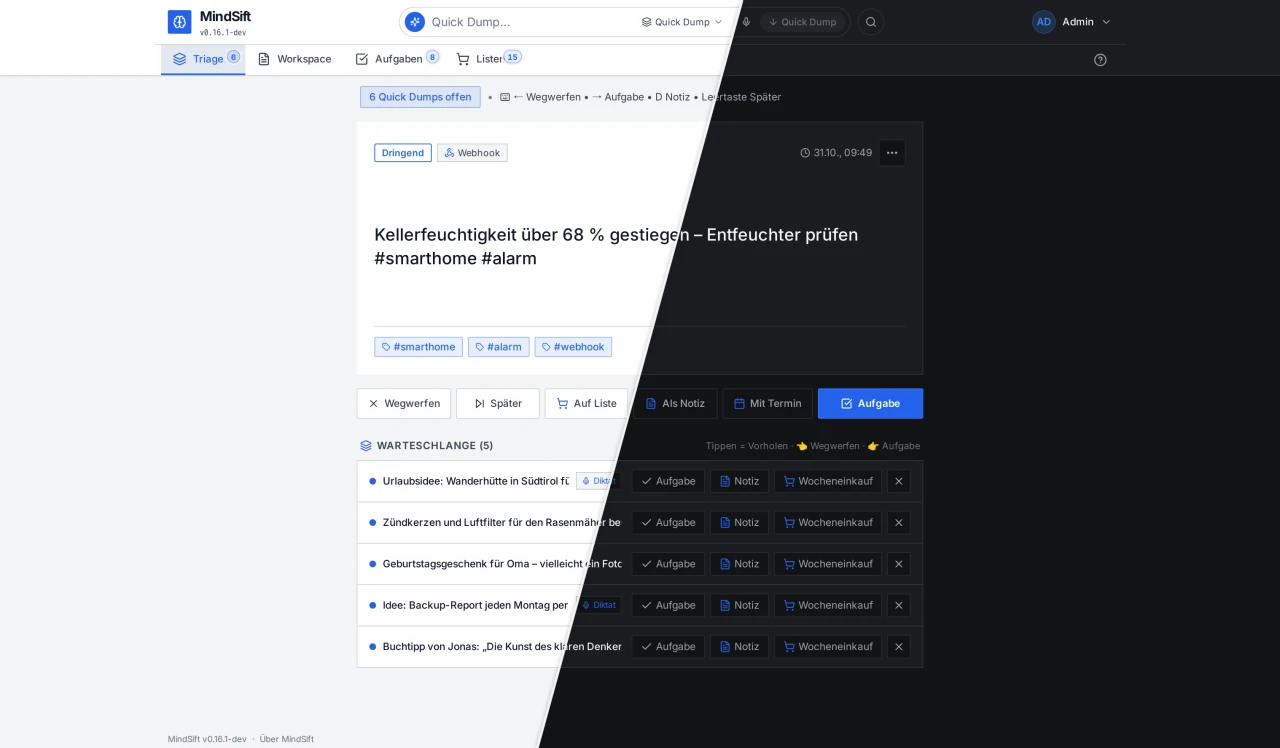 MindSift Triage: gesammelte Gedanken einsortieren
